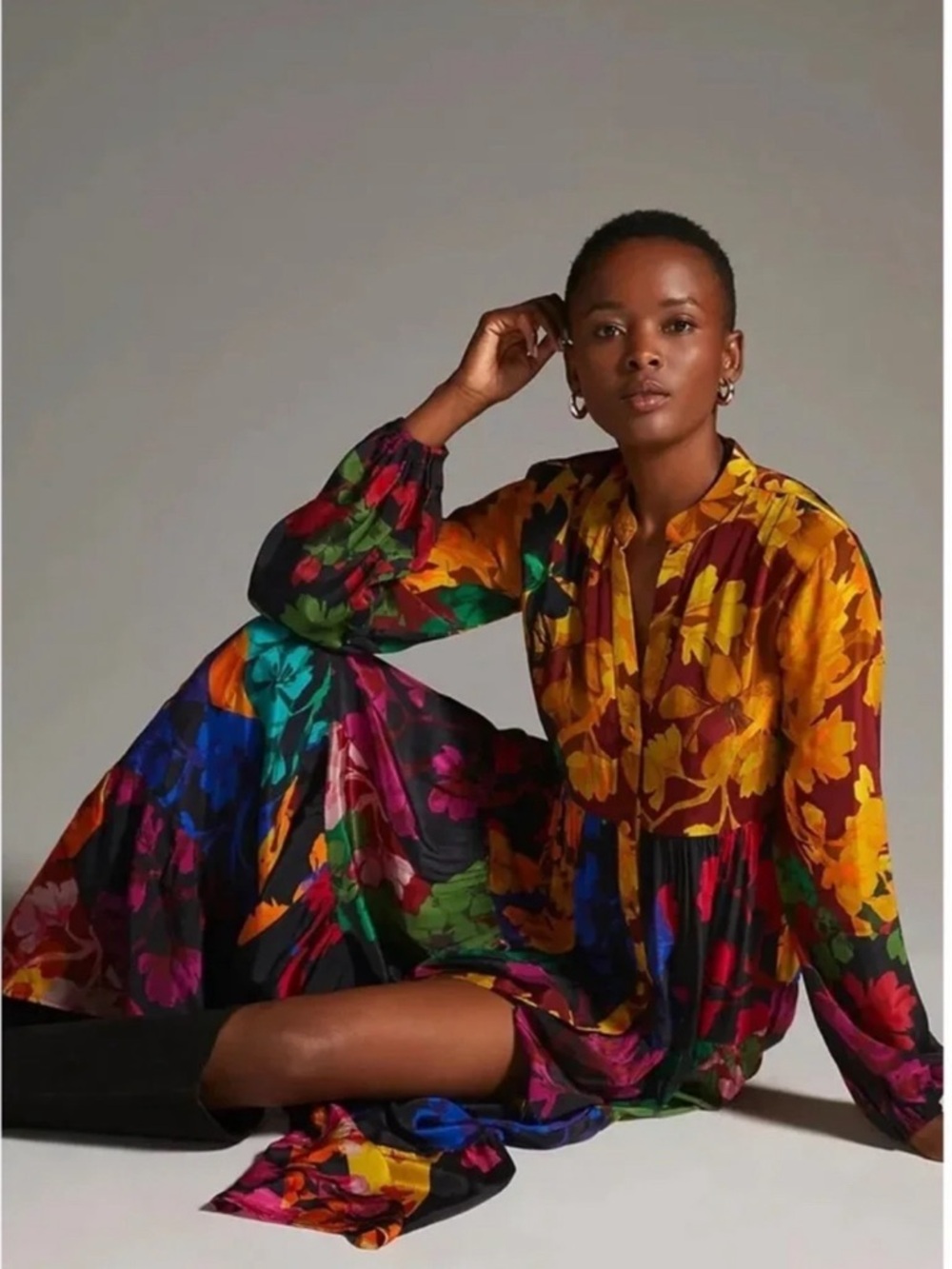 Anthropologie Siddhartha Bansal Mixed Print Button Front Maxi Dress Size XXS - Picture 6 of 9